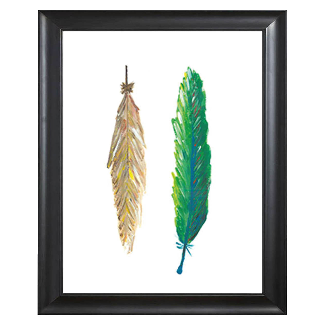 Art print beige and green feather