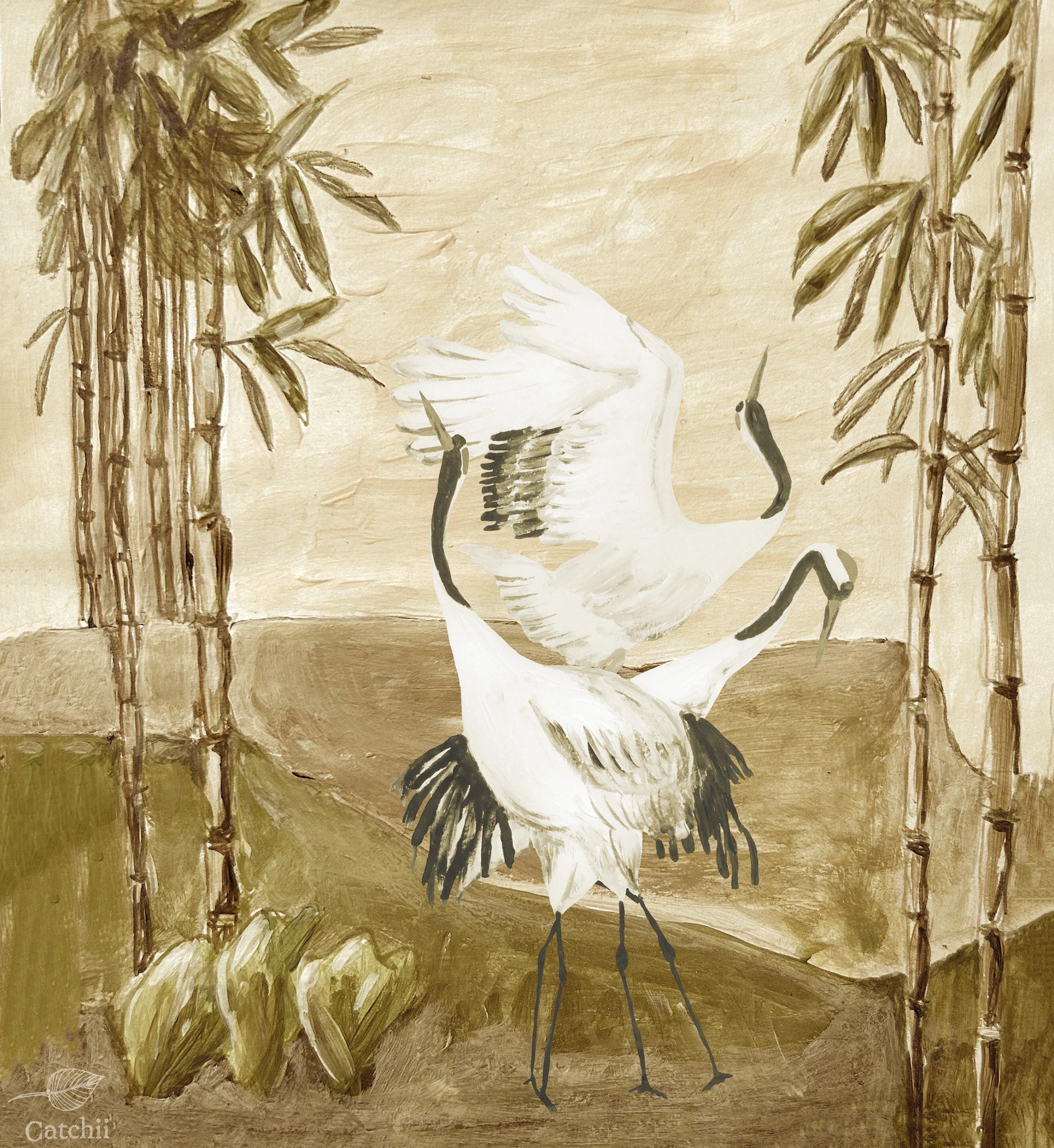 Mural Japandi Cranes