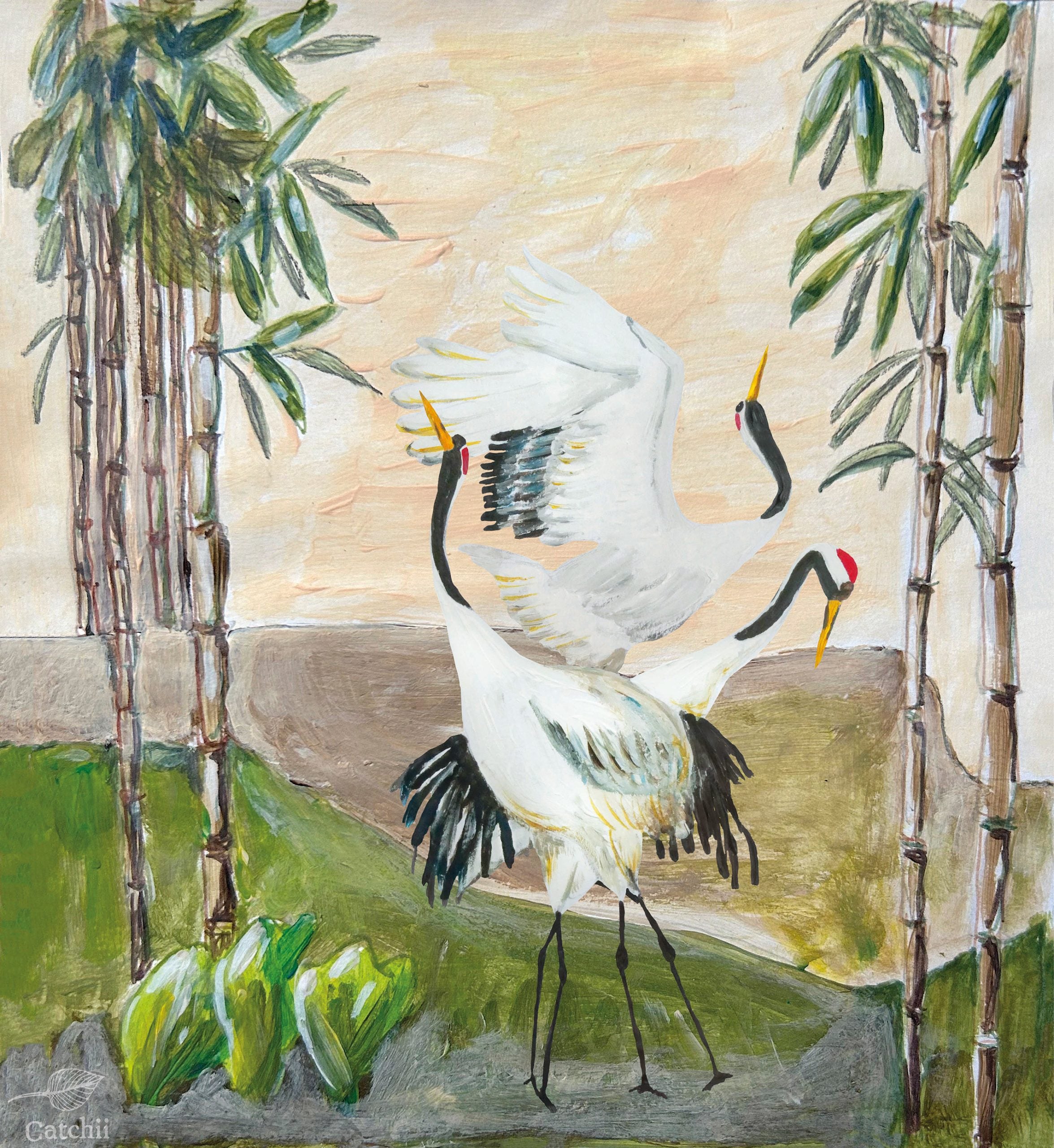 Mural Japandi Cranes