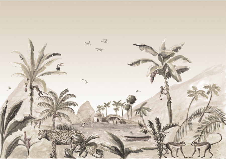Mural Jungle landschap sepia Jungle Landscape