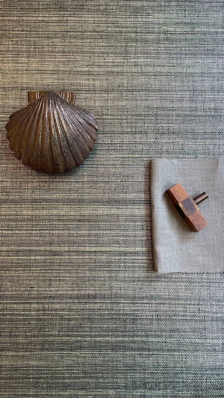 Behang Sisal groen blauw mix zilver metallic