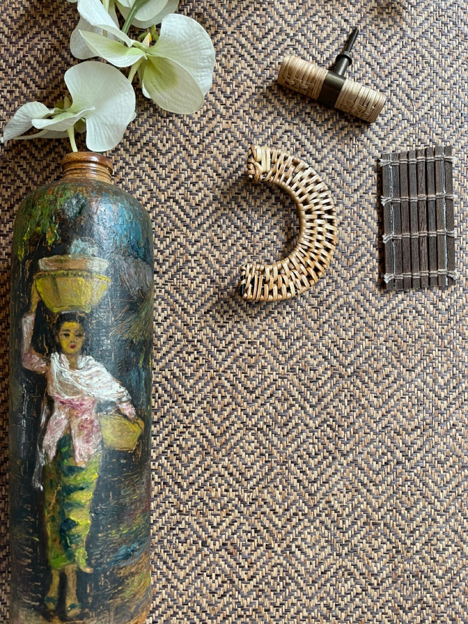 Behang Sisal visgraat caramel/ kastanje