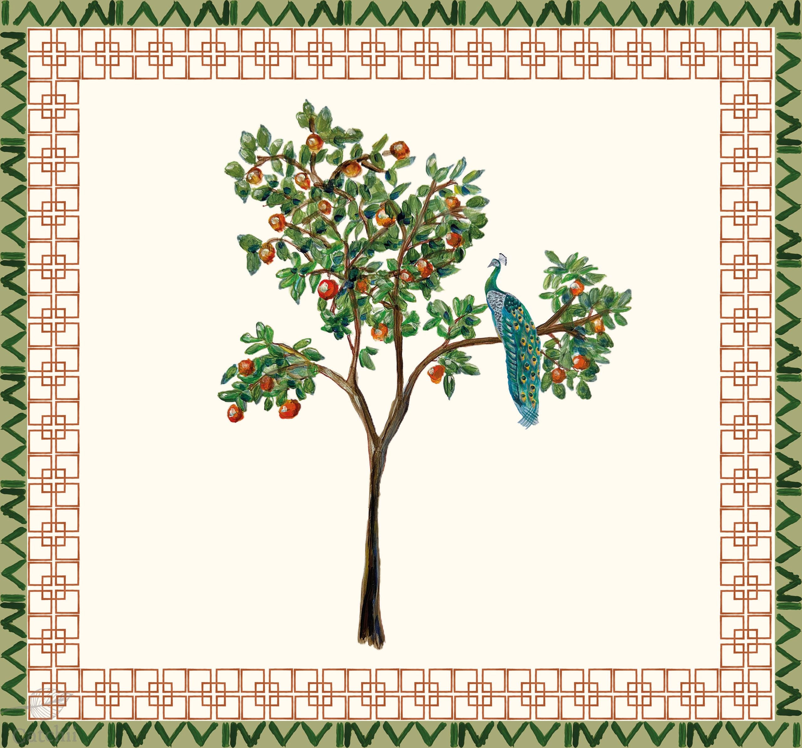Mural Wondering Peacock in Orange Tree