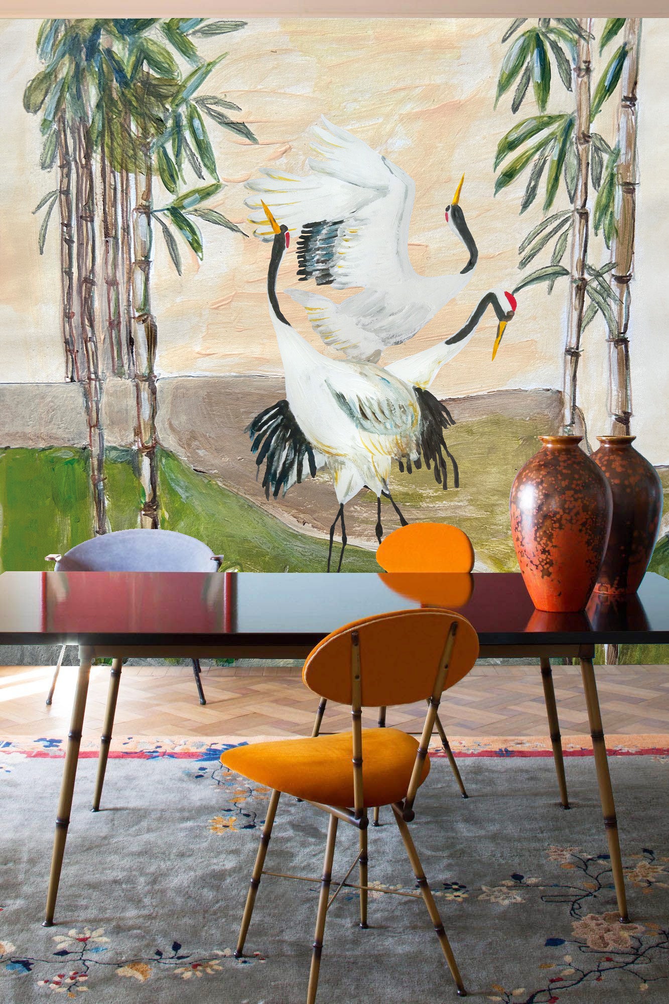 Mural Japandi Cranes