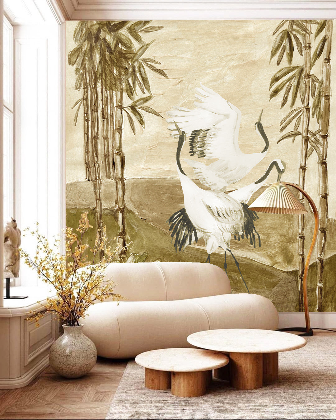 Mural Japandi Cranes