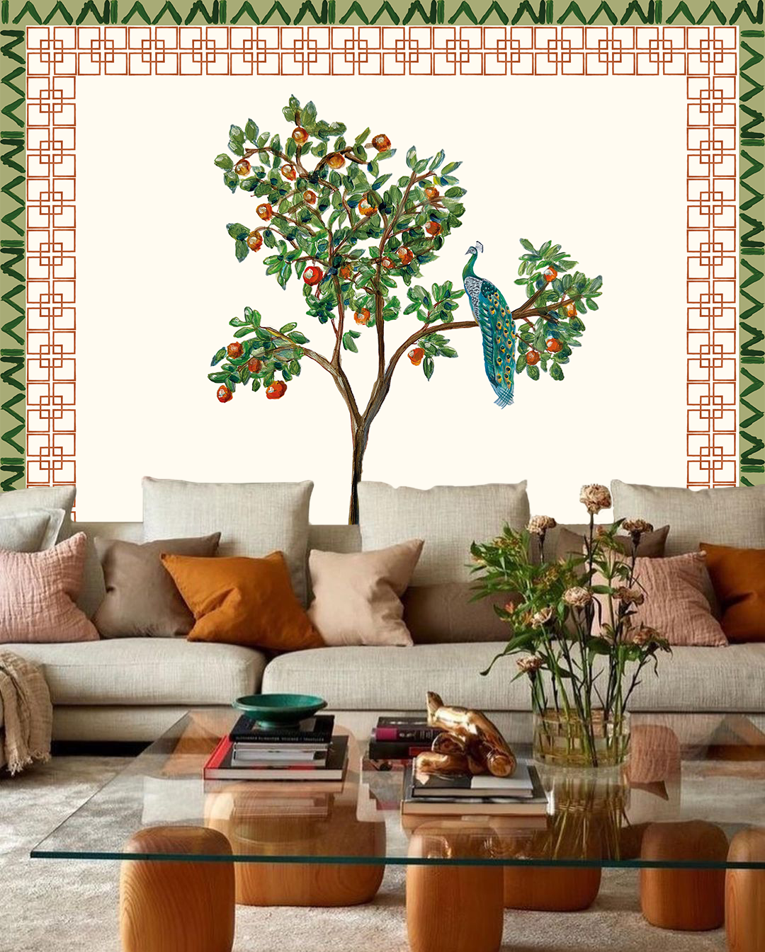 Mural Wondering Peacock in Orange Tree