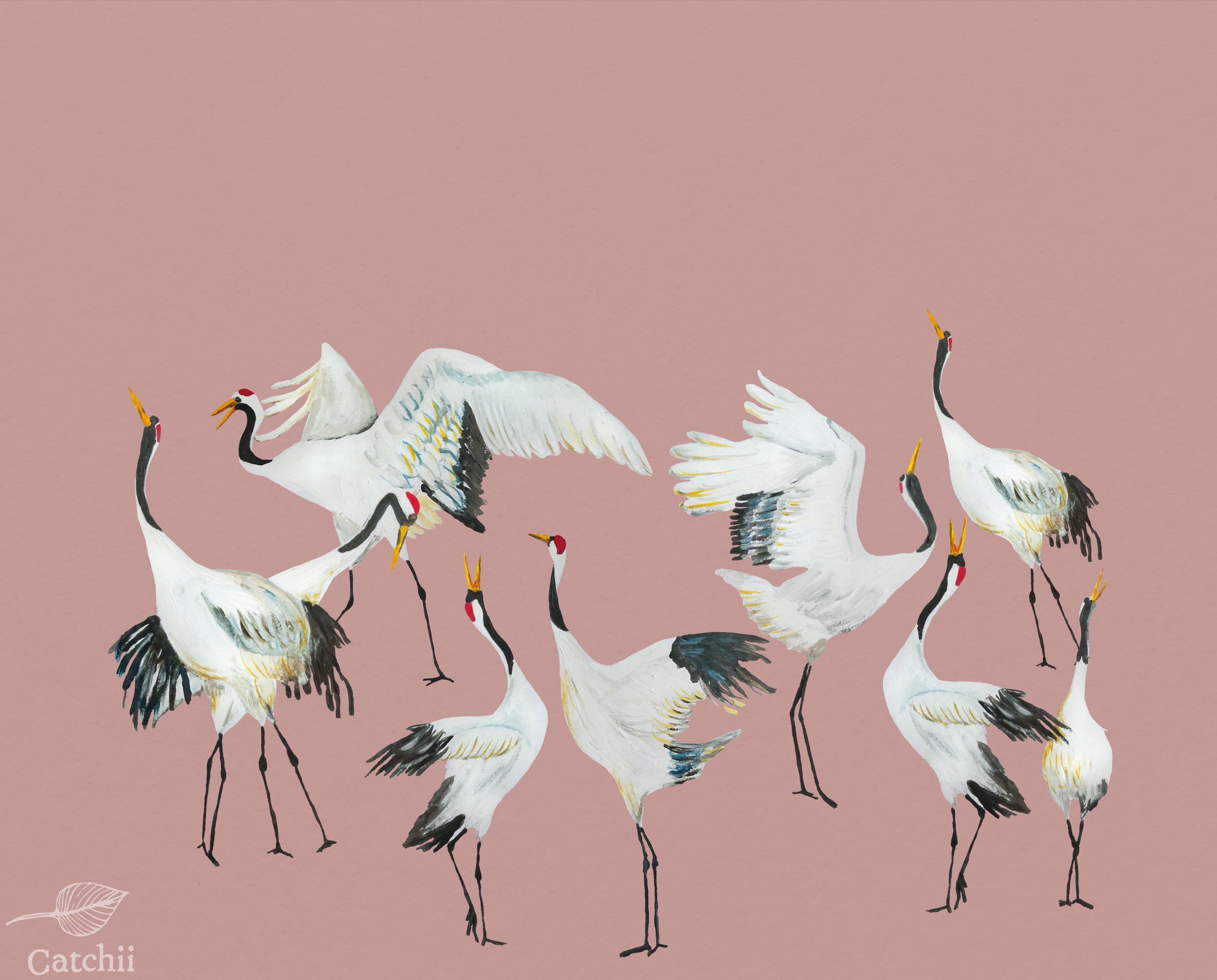 Mural kraanvogels Japanese Crane Dance