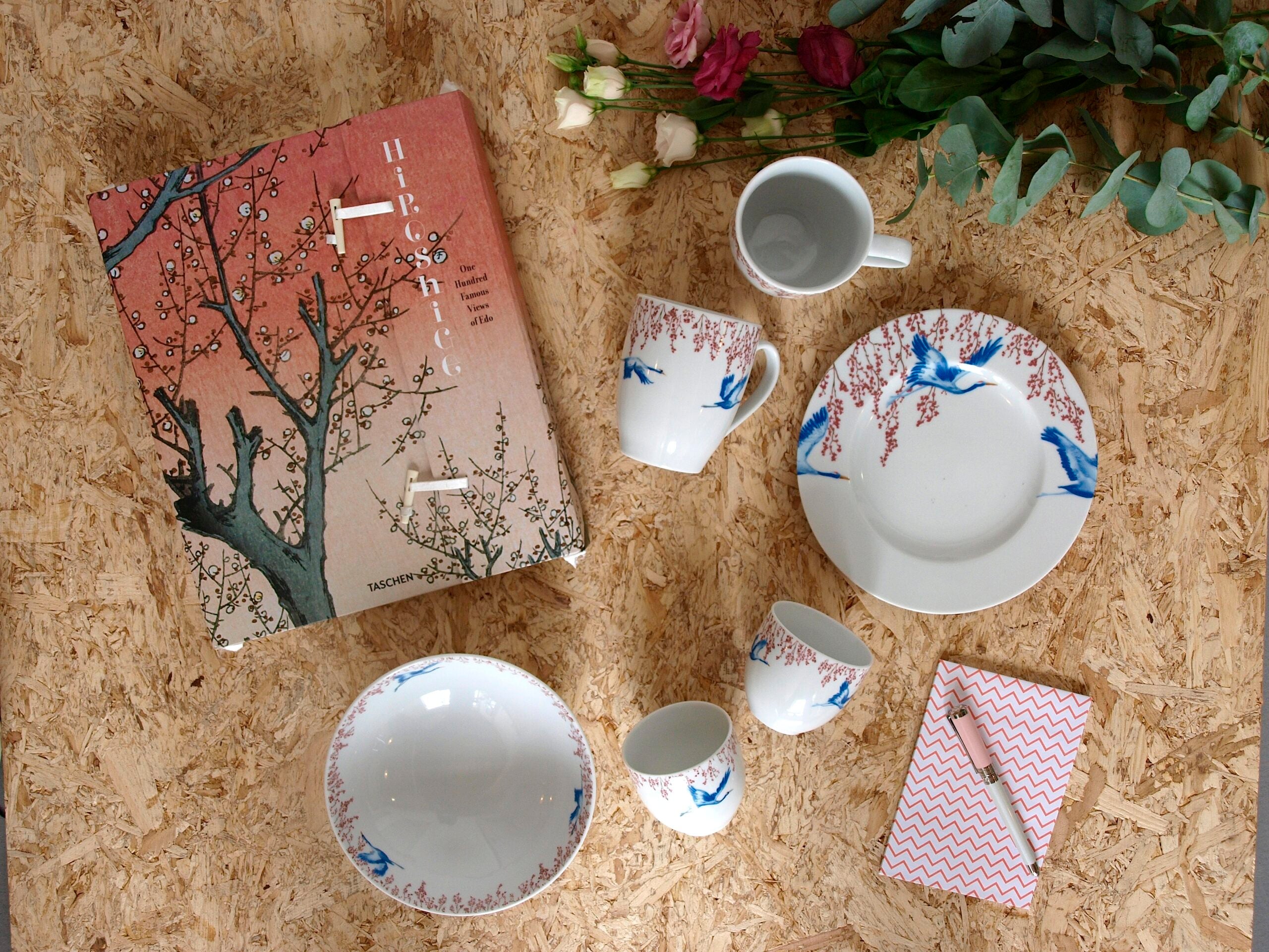 4x Cereal bowls Cherry Blossom & Lucky Cranes