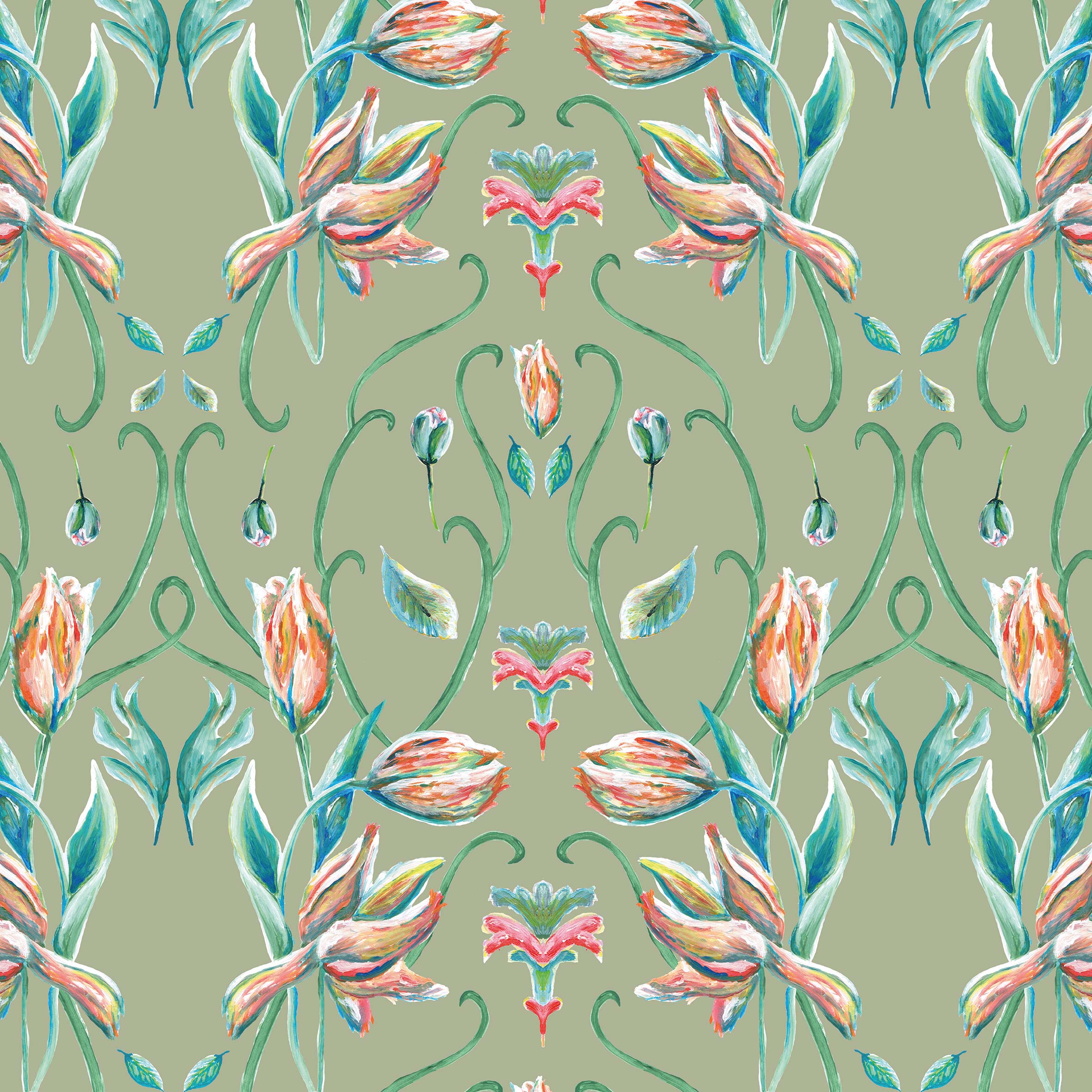 Behang Art Nouveau French Tulip
