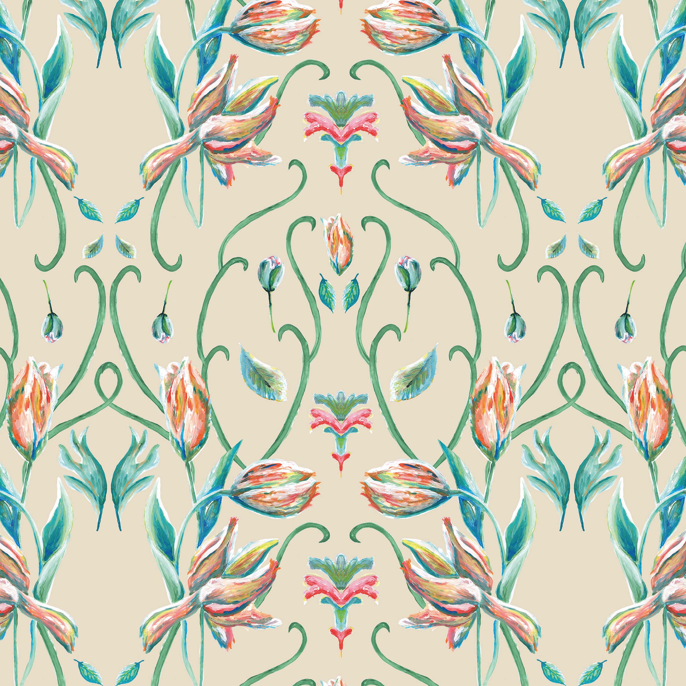 Behang Art Nouveau French Tulip
