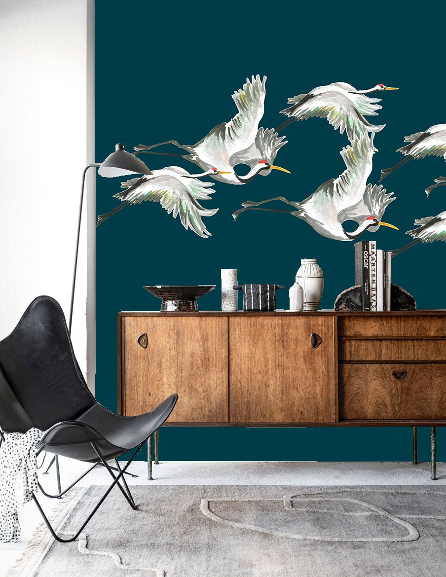 Mural vliegende kraanvogels Flying cranes