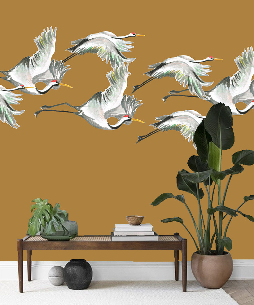 Mural vliegende kraanvogels Flying cranes