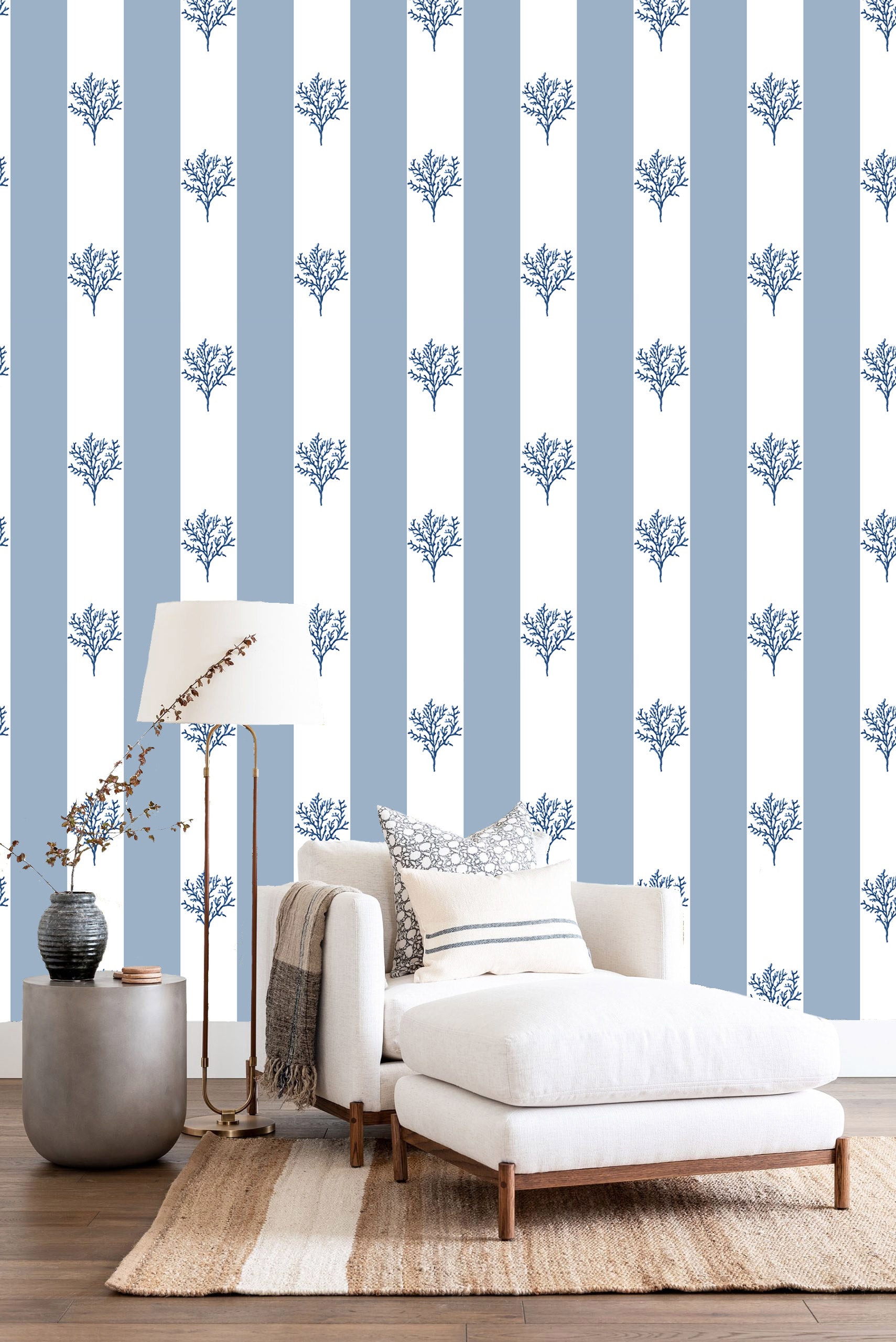 Behang Navy Coral Stripes
