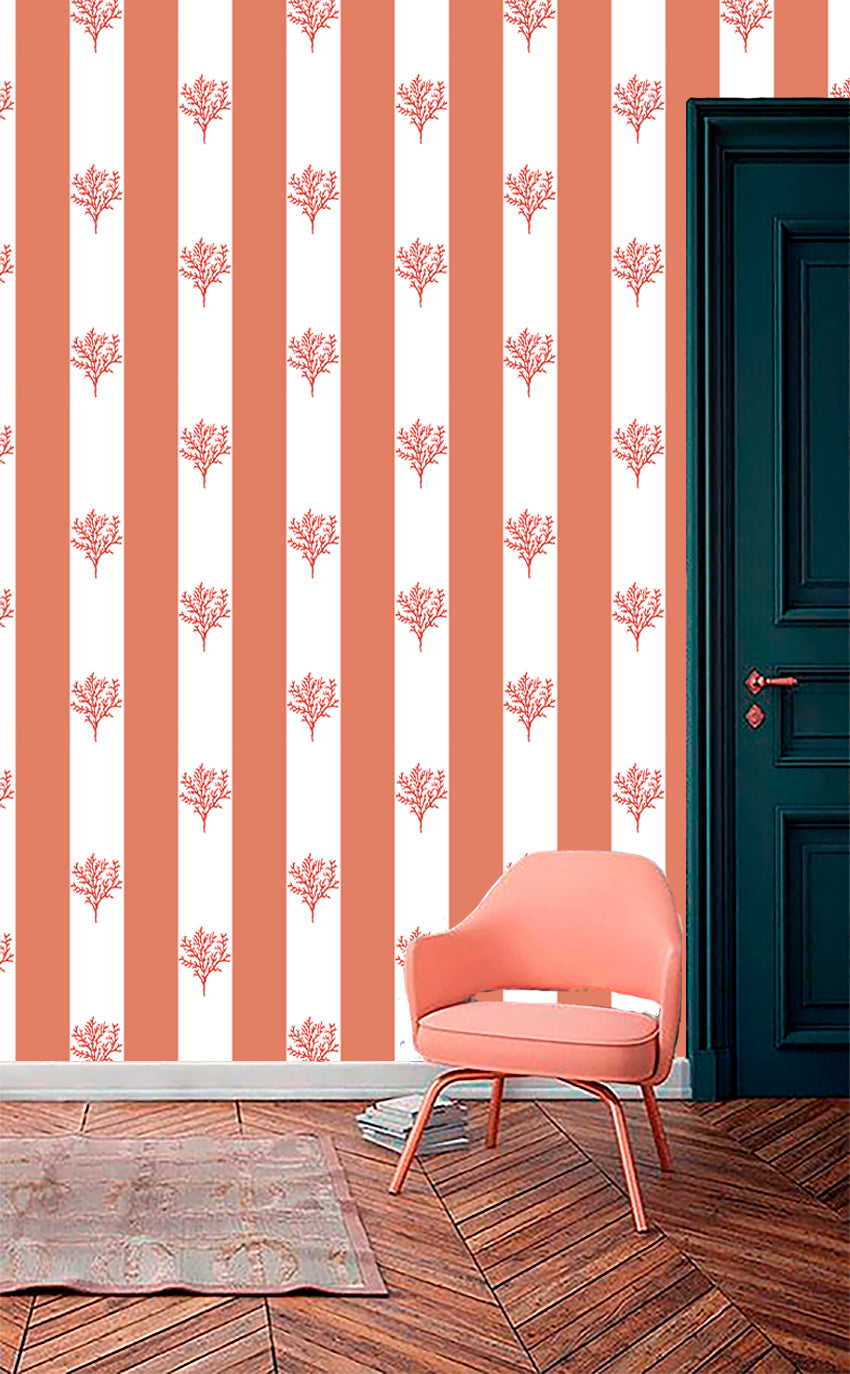Behang Navy Coral Stripes