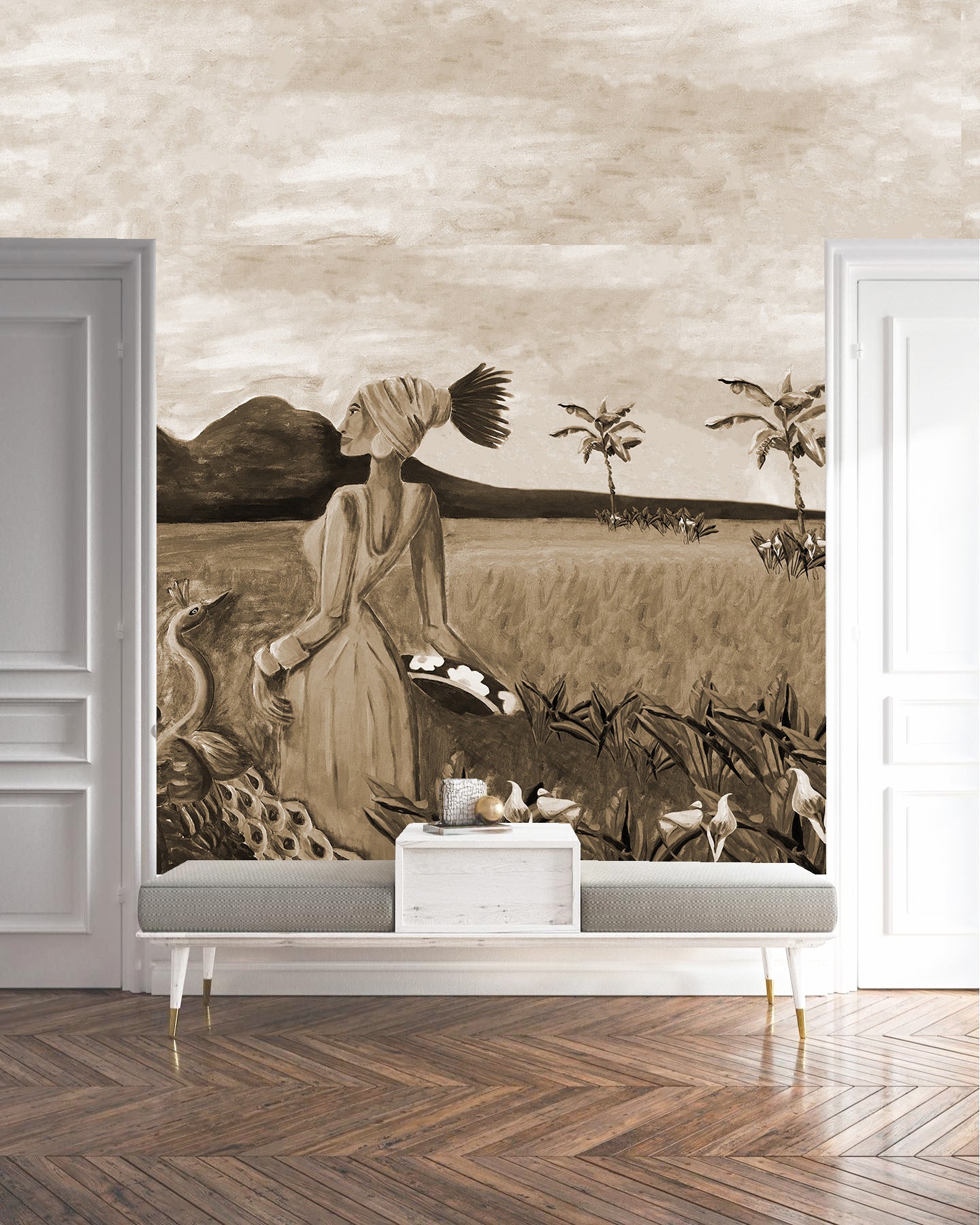 Mural Sunset lady sepia