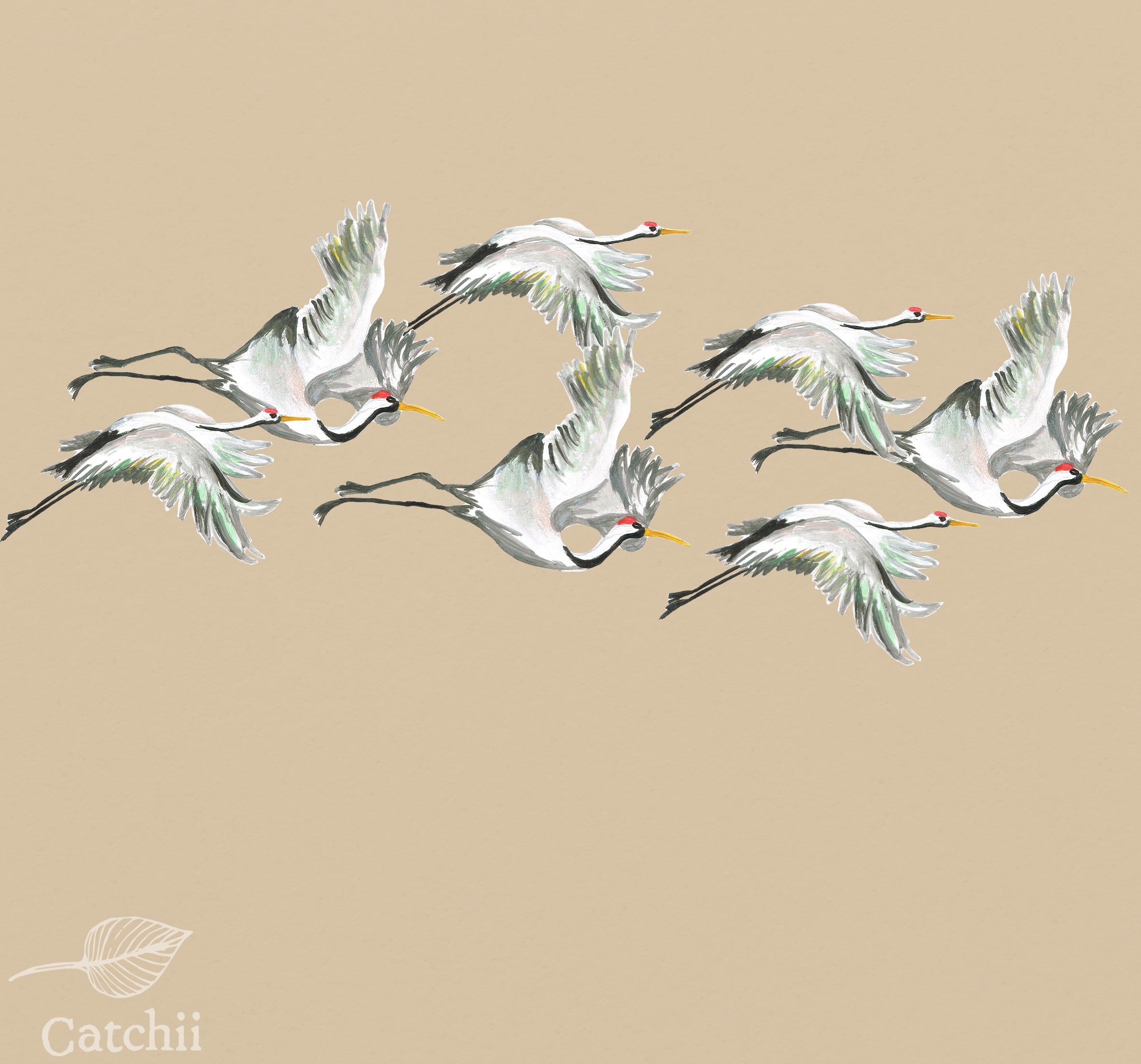 Mural vliegende kraanvogels Flying cranes