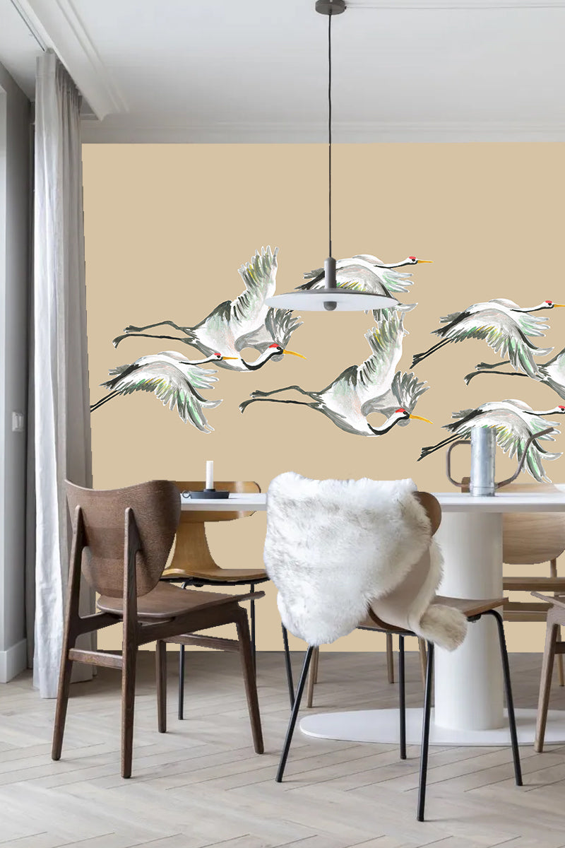 Mural vliegende kraanvogels Flying cranes