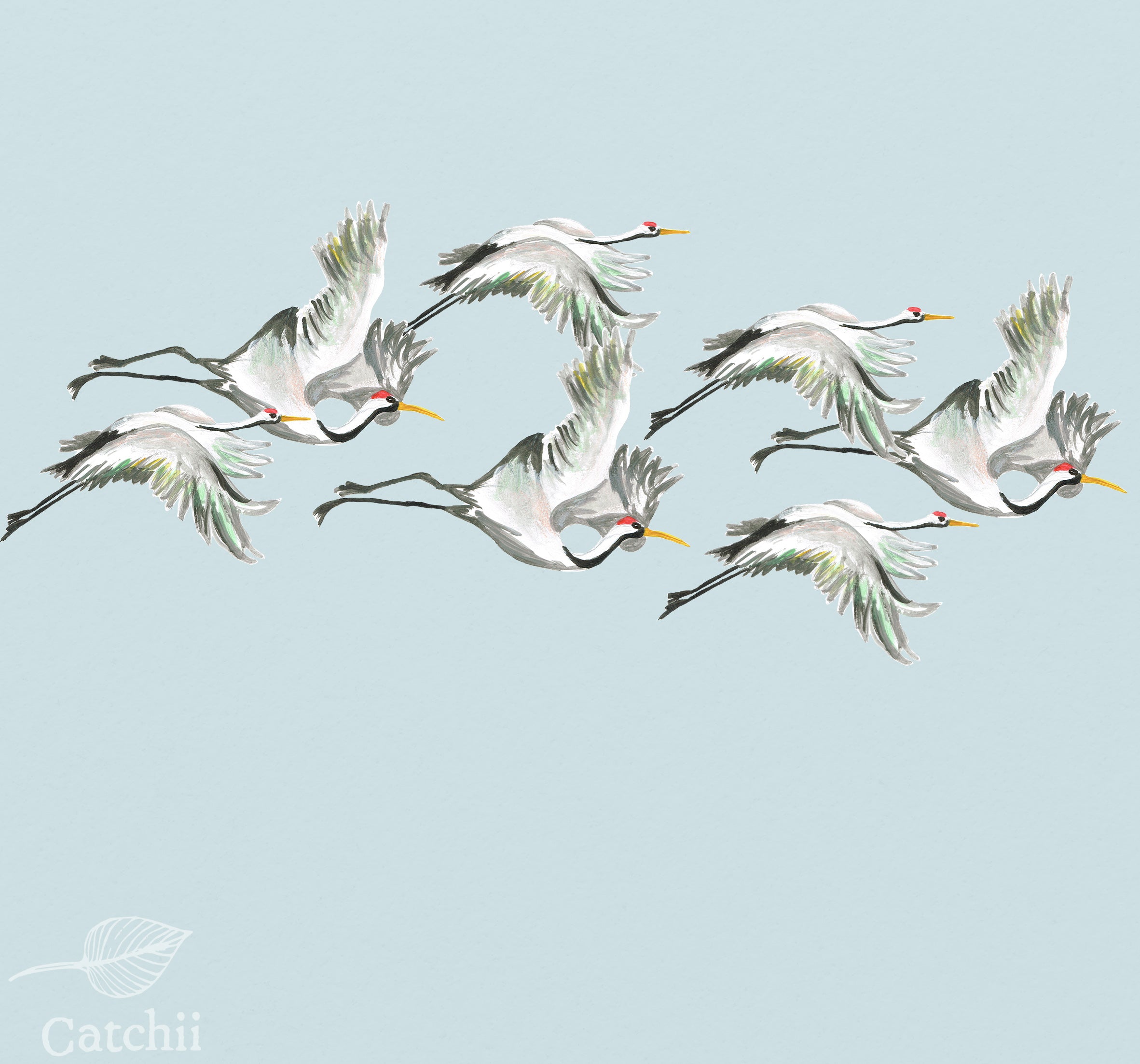 Mural vliegende kraanvogels Flying cranes