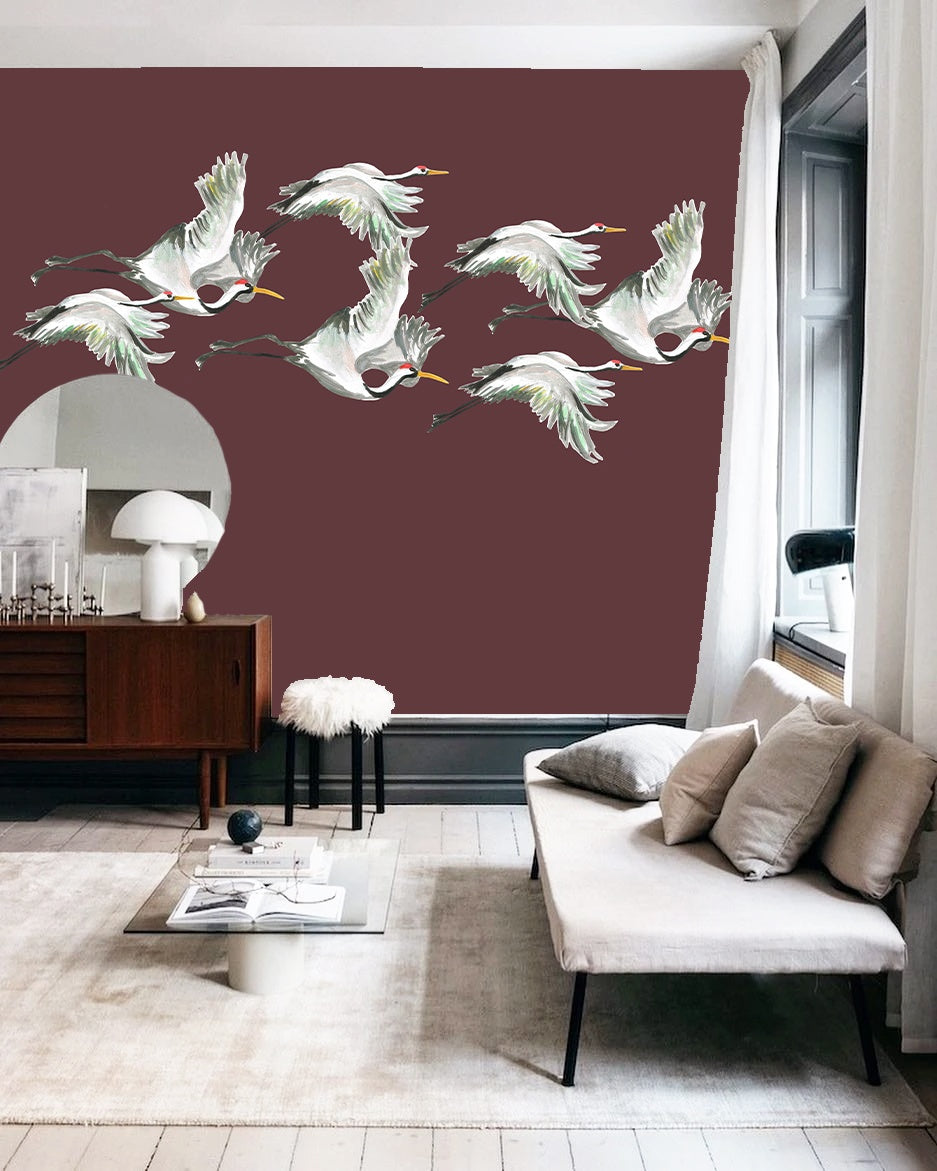 Mural vliegende kraanvogels Flying cranes