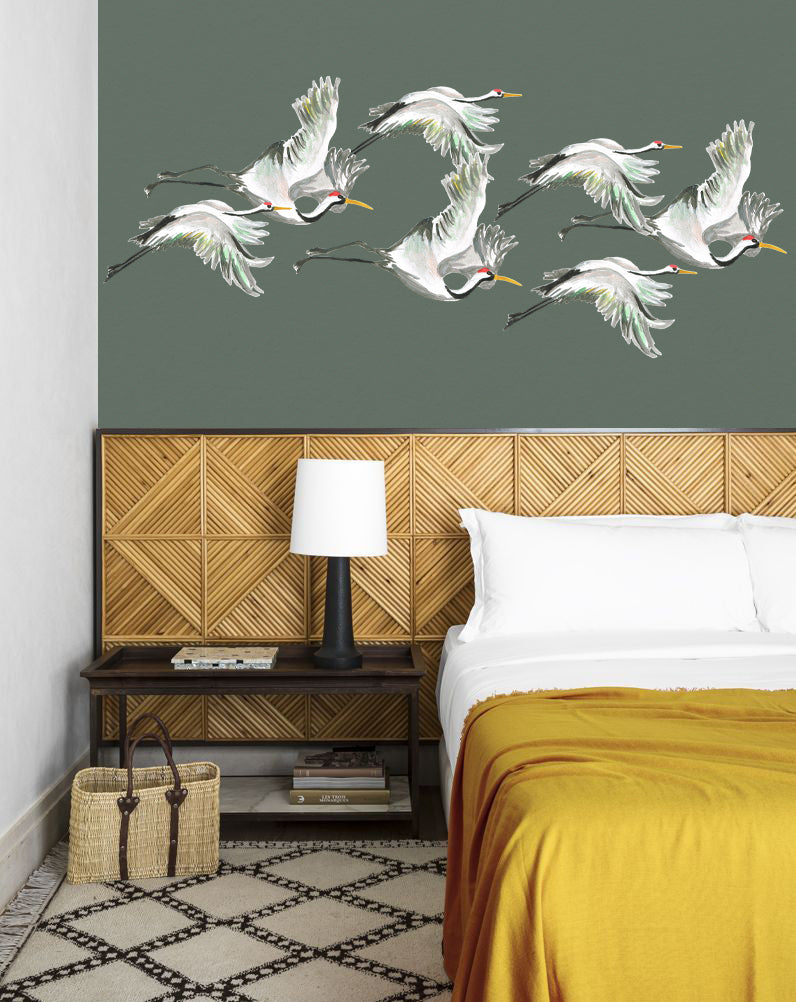 Mural vliegende kraanvogels Flying cranes