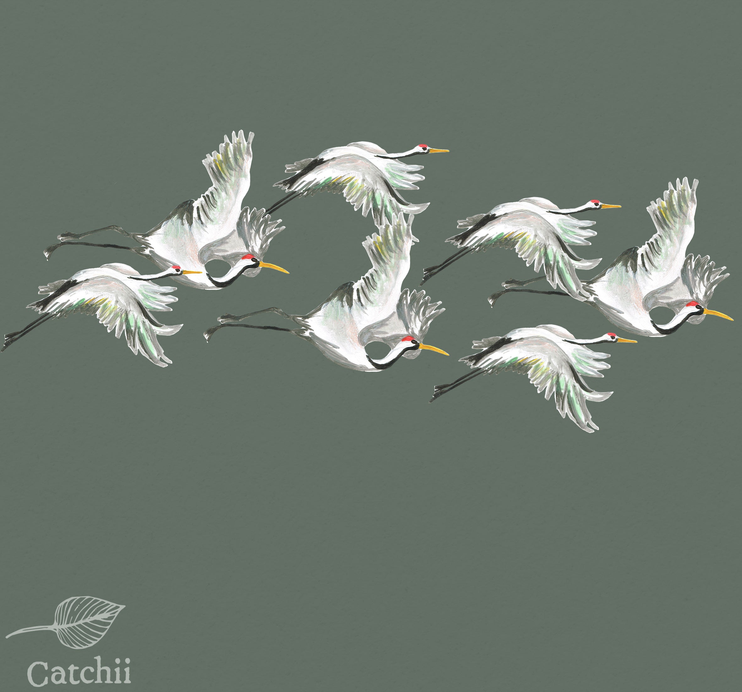 Mural vliegende kraanvogels Flying cranes