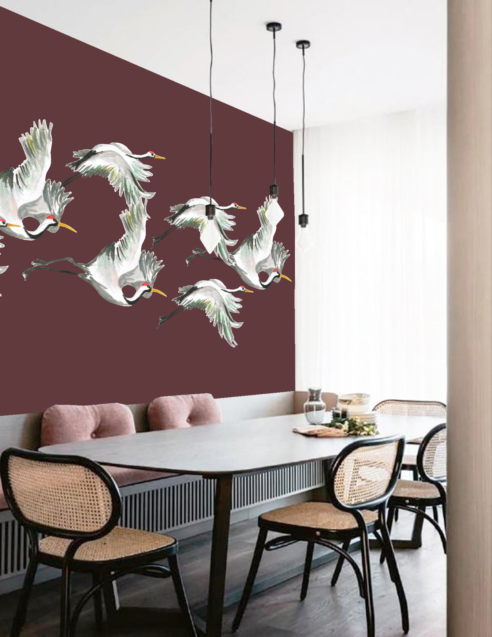 Mural vliegende kraanvogels Flying cranes