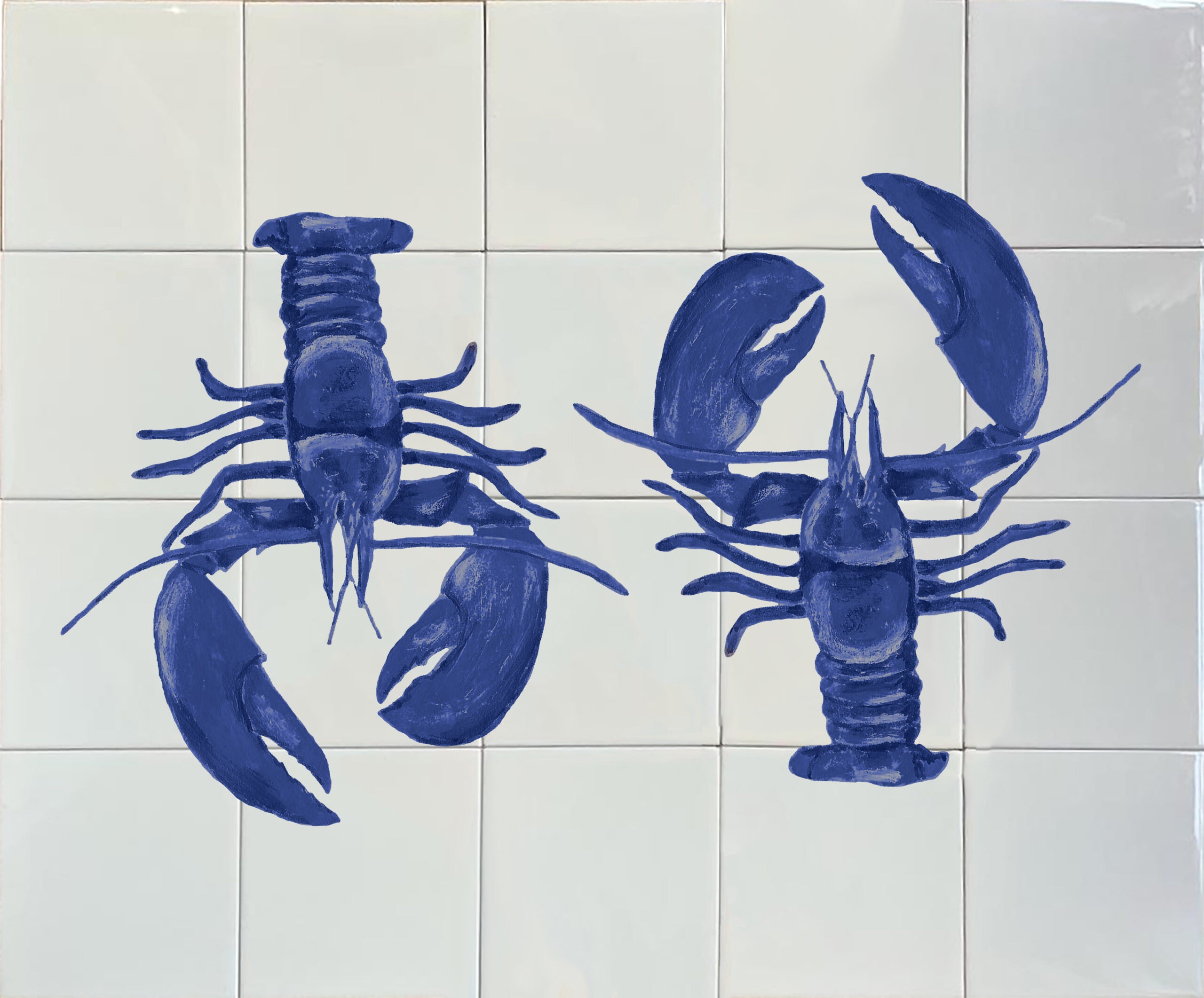 Tegeltableau kreeften blauw