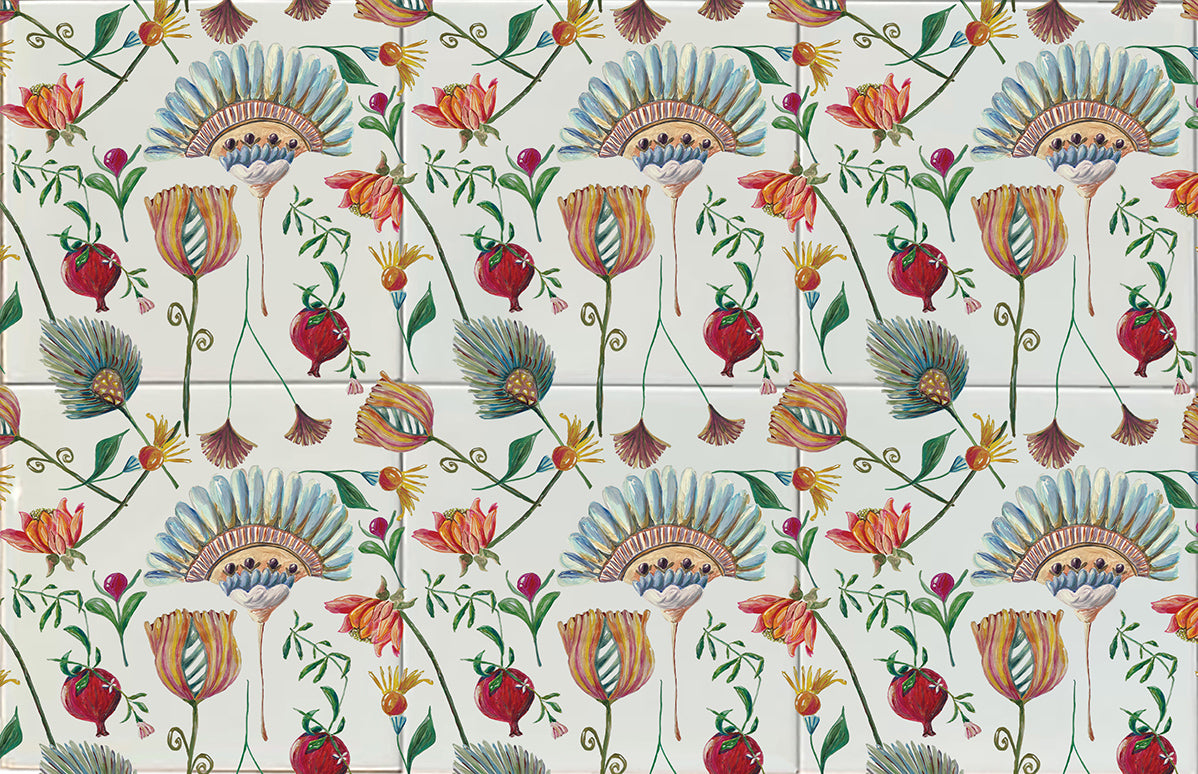 Tegeltableau Suzani Flowers