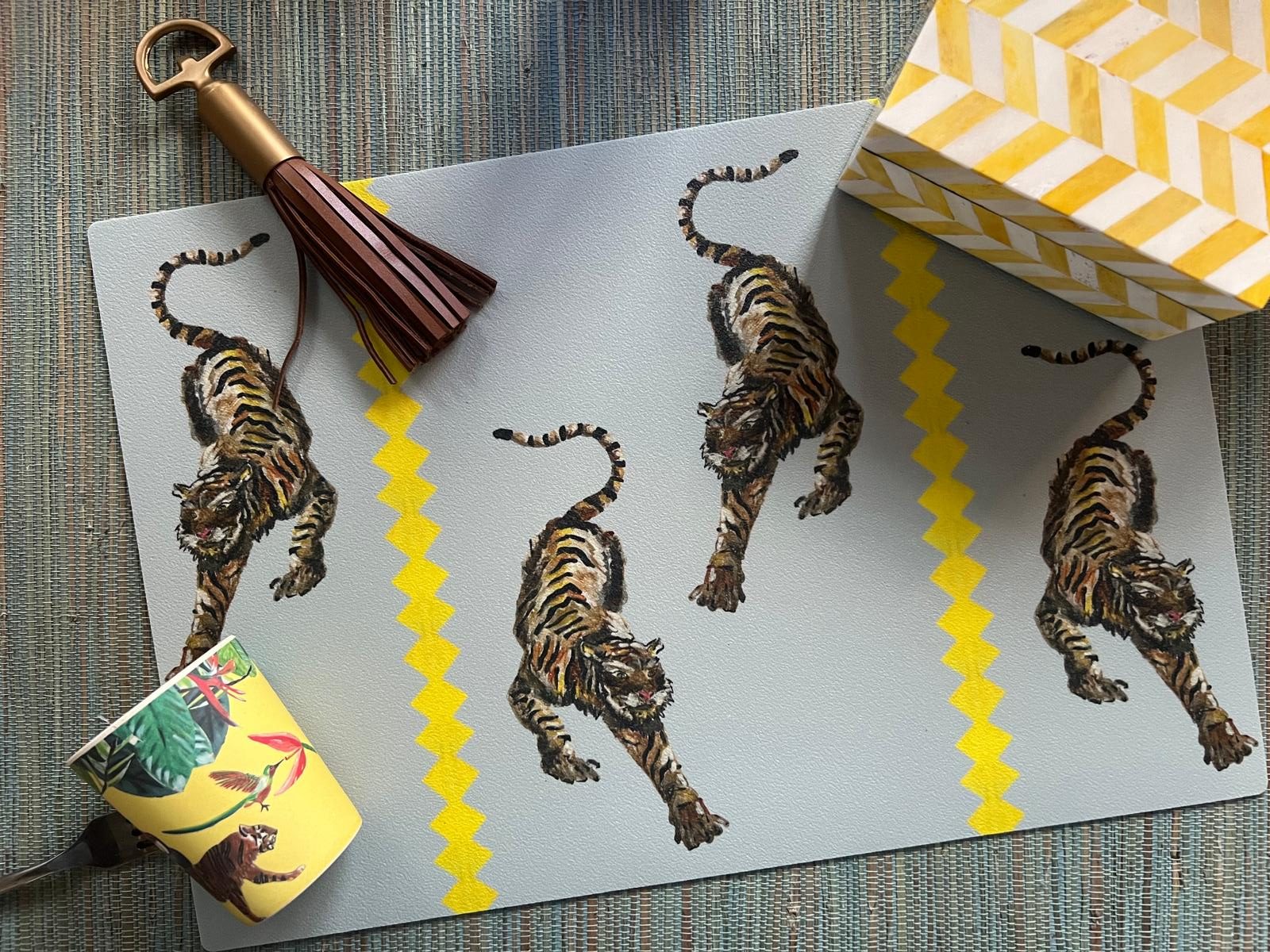 Placemat Tiger Panthera blauw