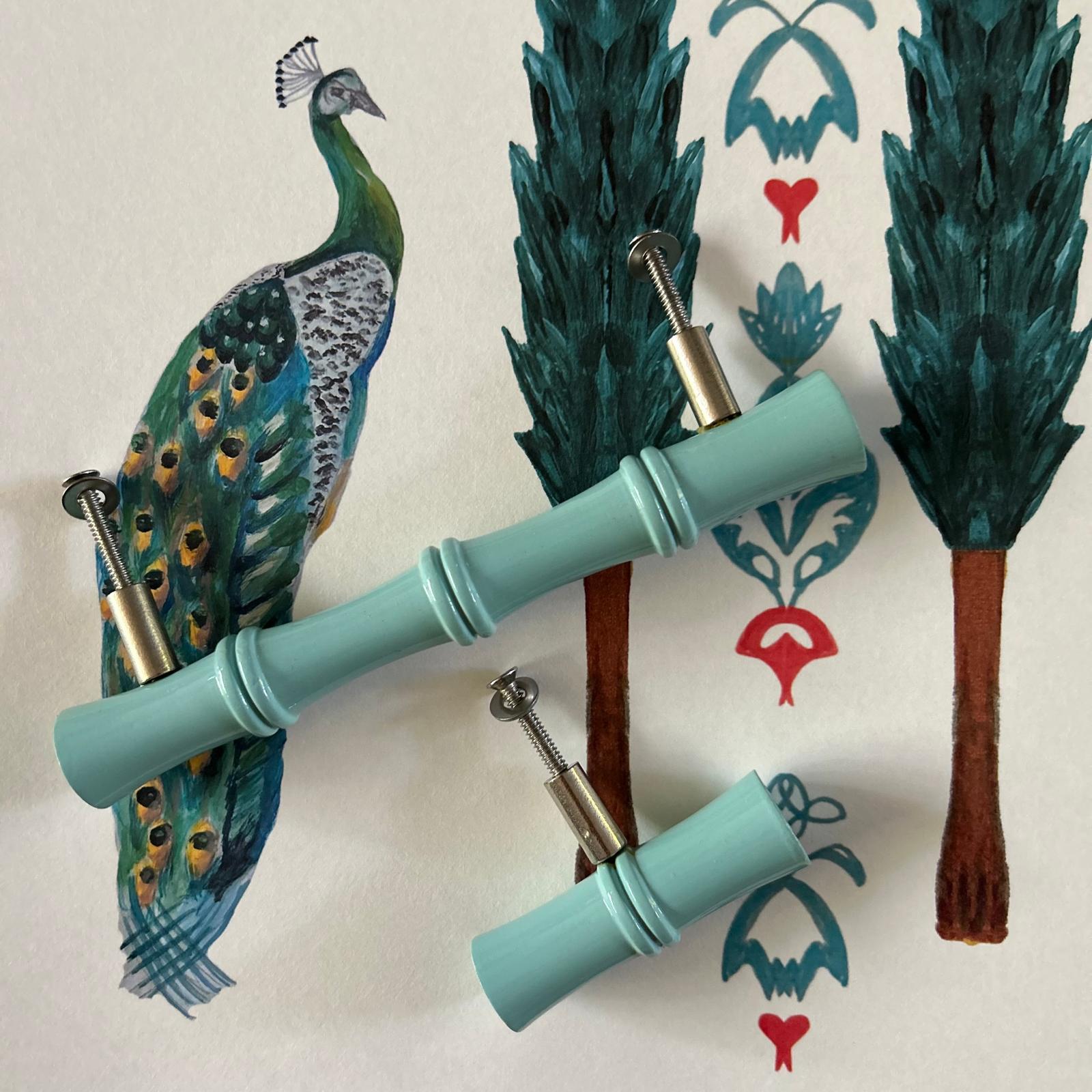 Bamboe houten greep blauw klein