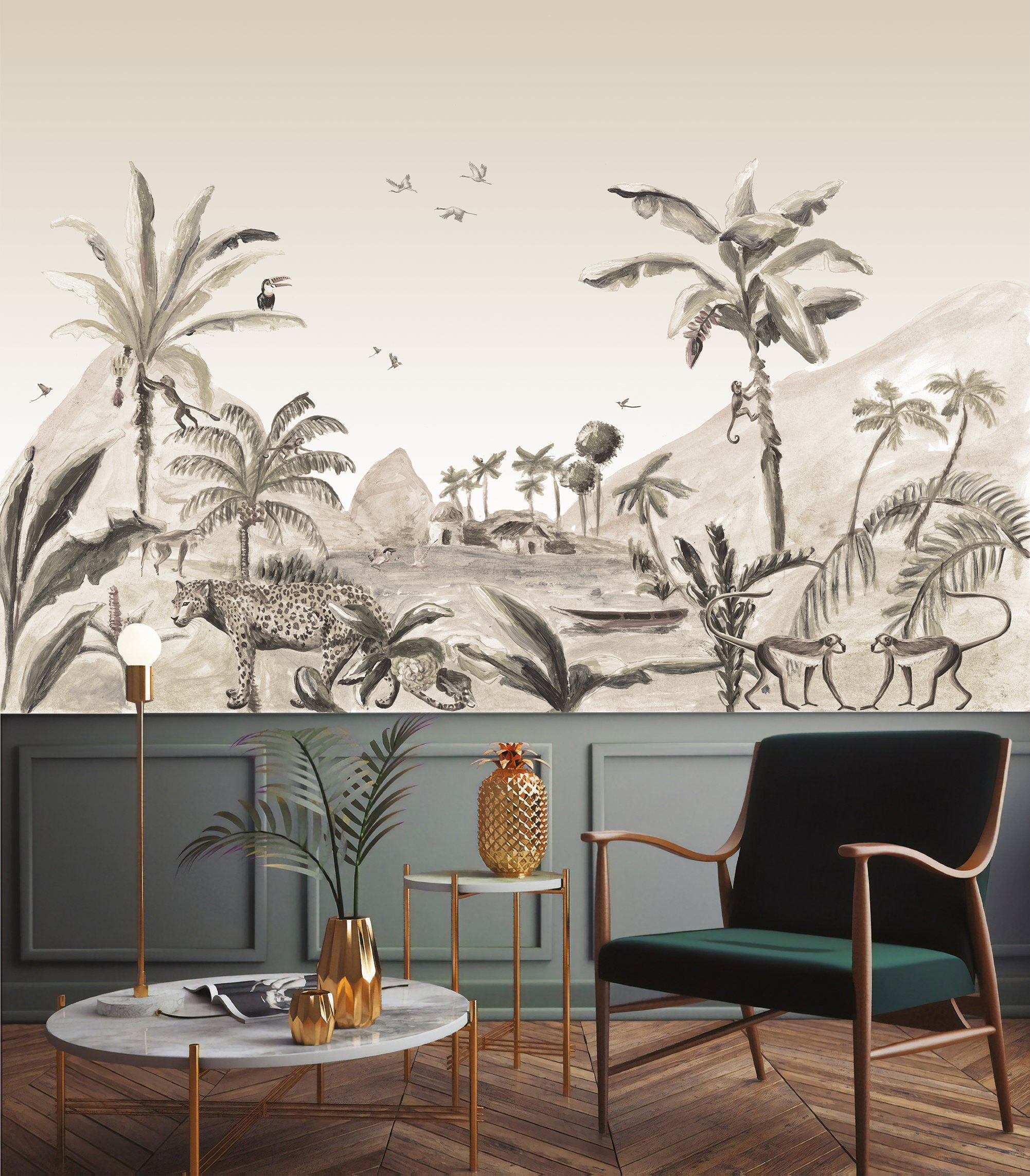 Mural Jungle landschap sepia Jungle Landscape