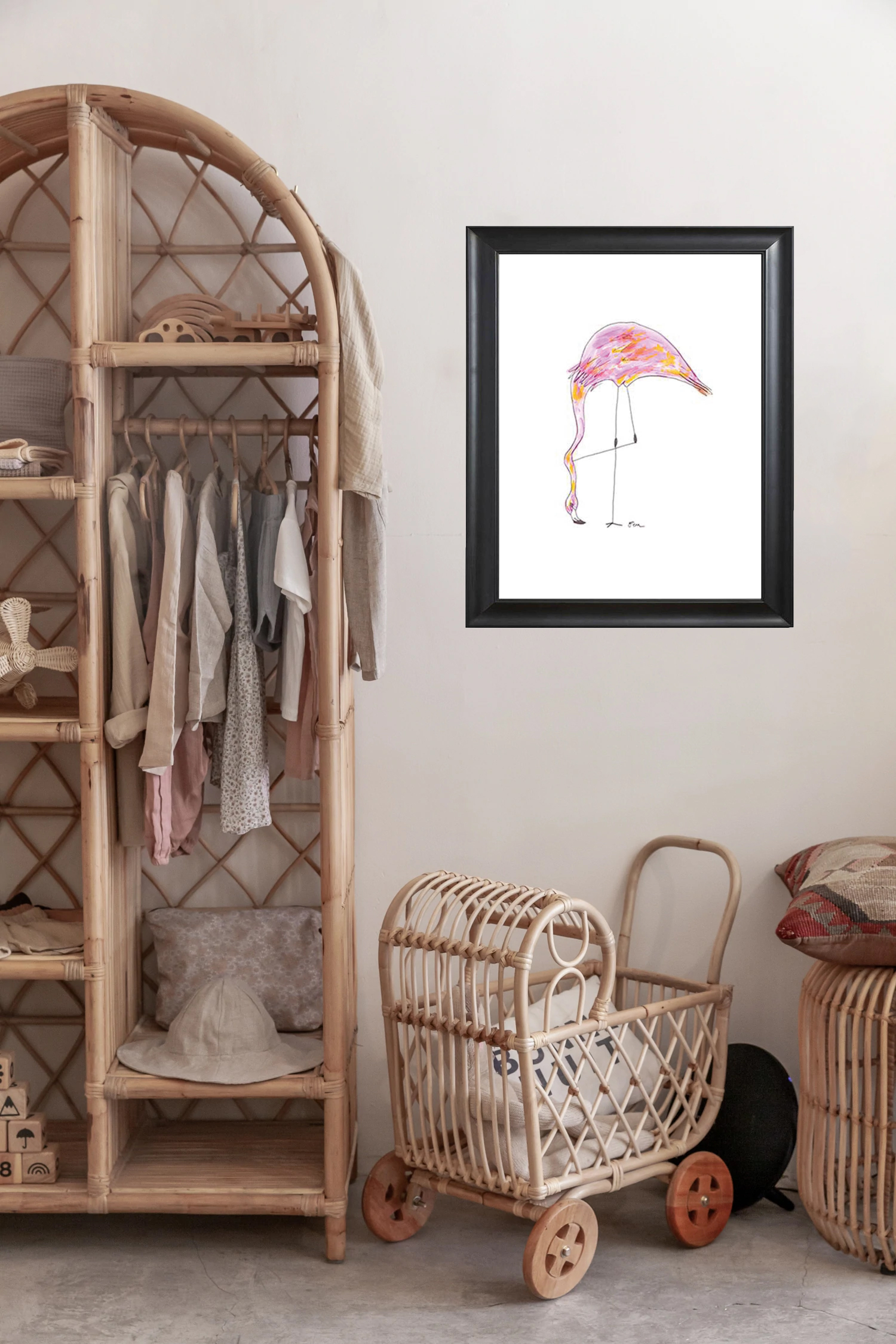 Art print flamingo head down