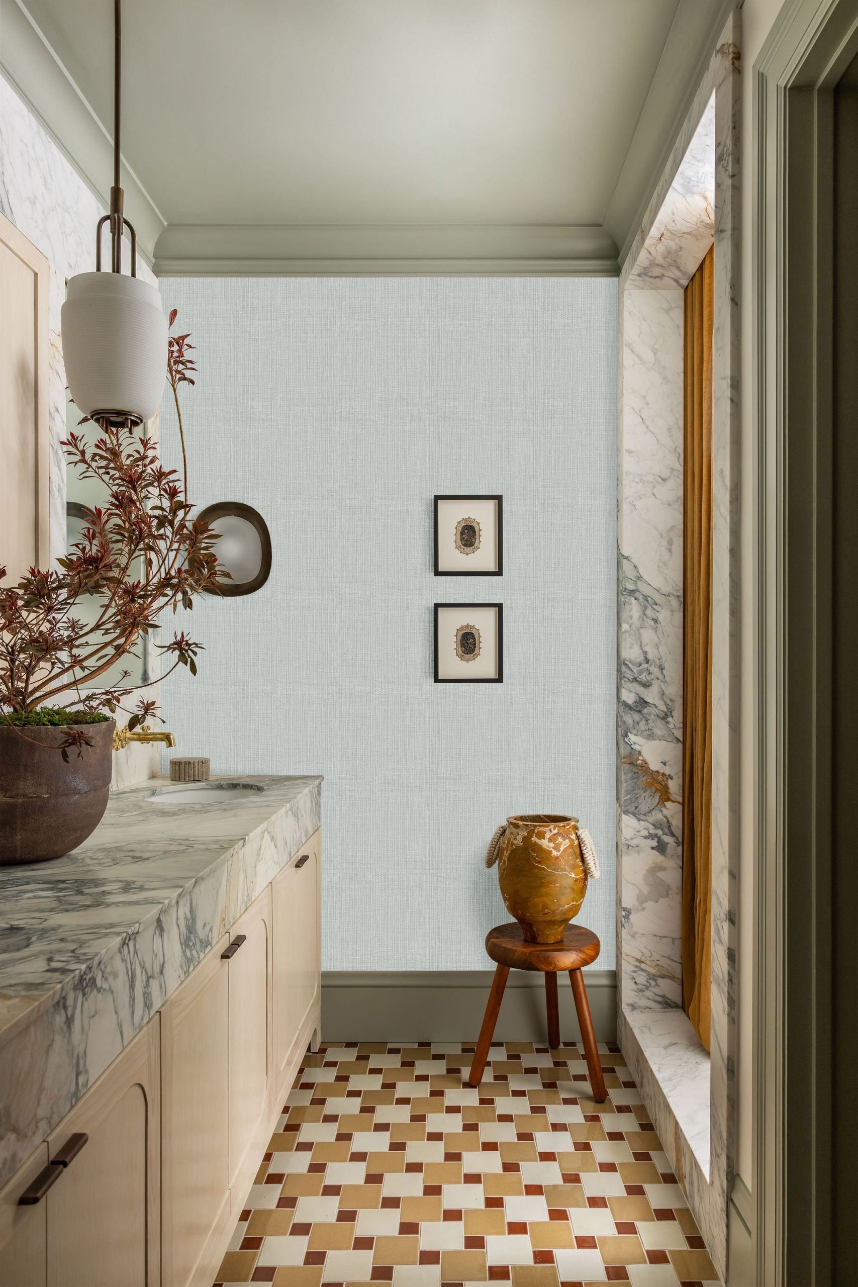 Linen look wallpaper Grey Green