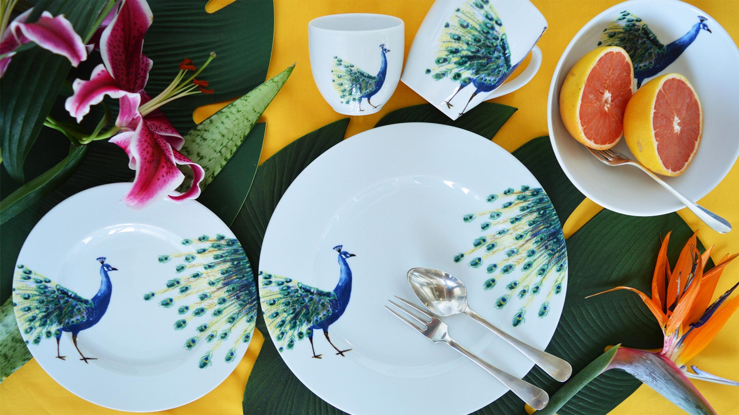 4 x Espressokopjes pauw Birds of Paradise