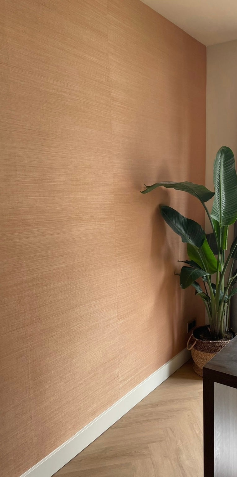 Natuurlijk behang sisal roze champagne