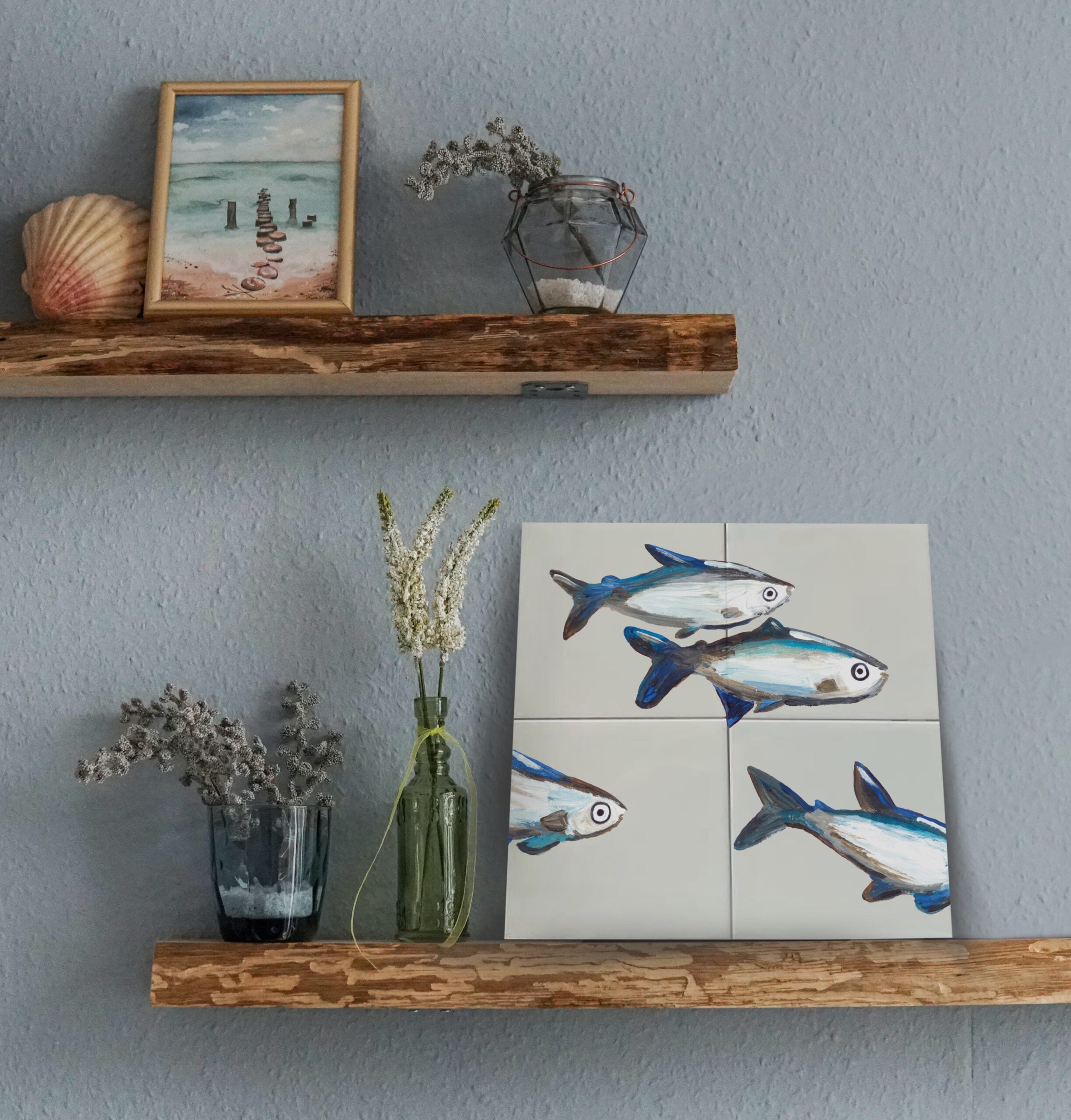 Tegeltableau Vissen Blauw