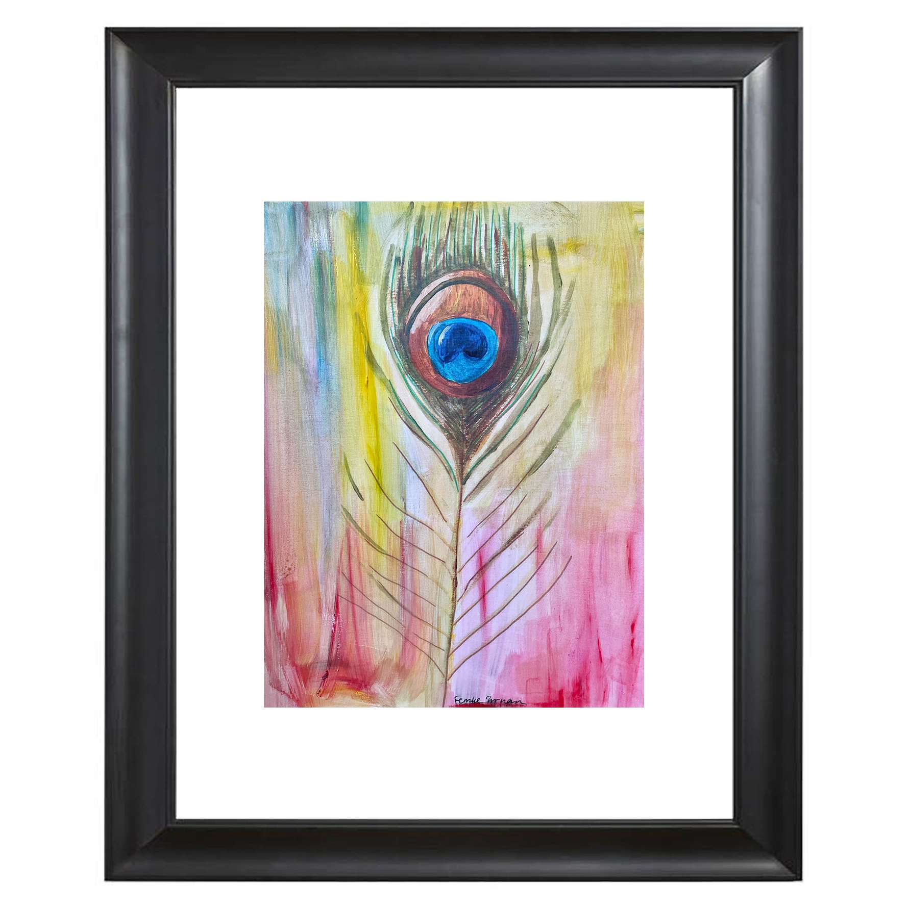 Art print peacock feather neon