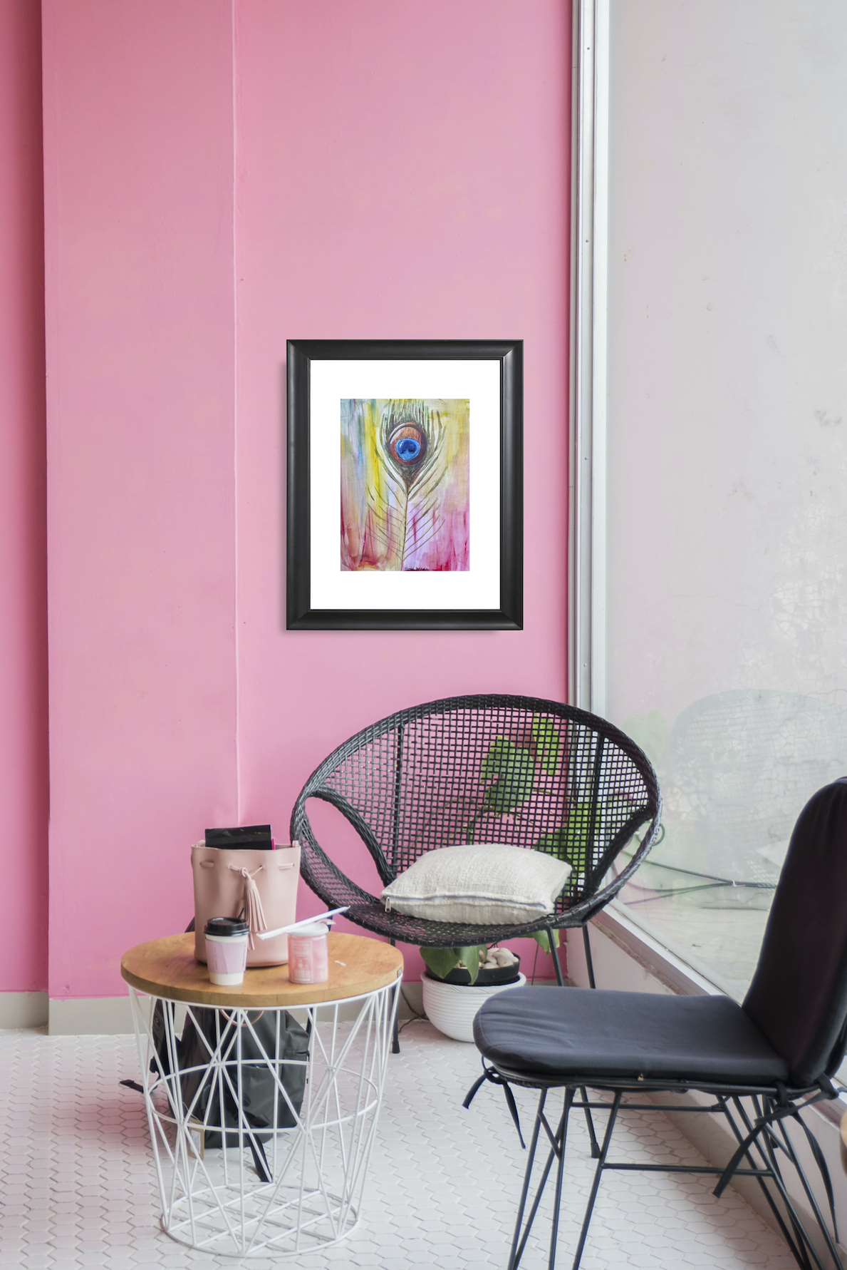 Art print peacock feather neon