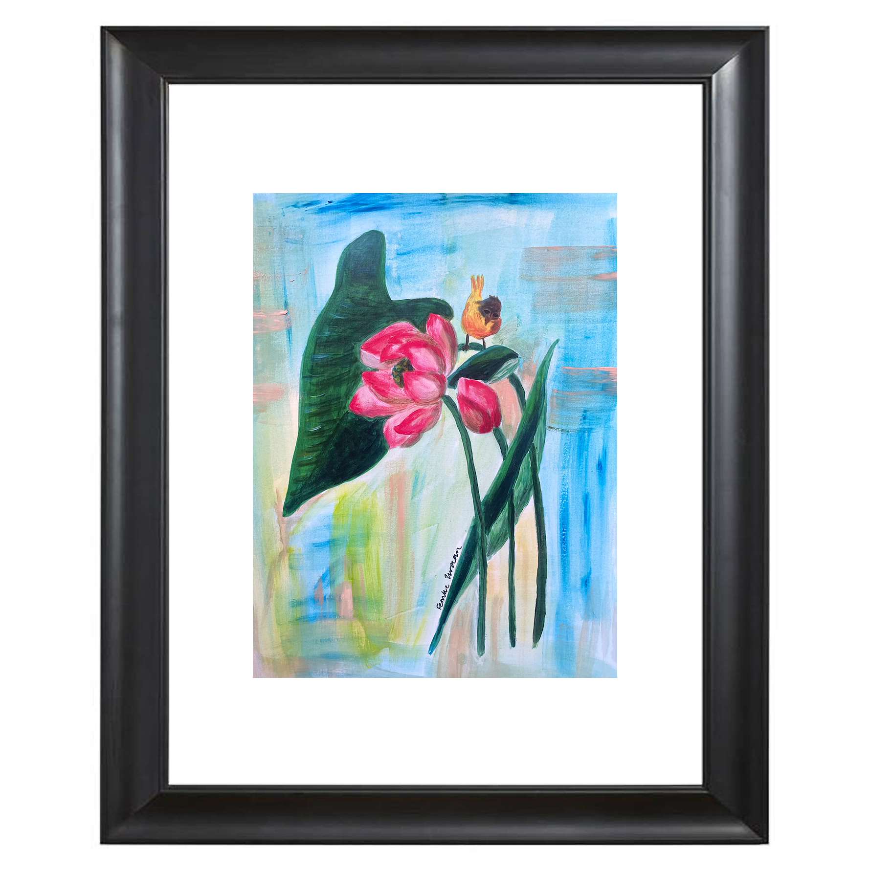 Art print lotus flower bird